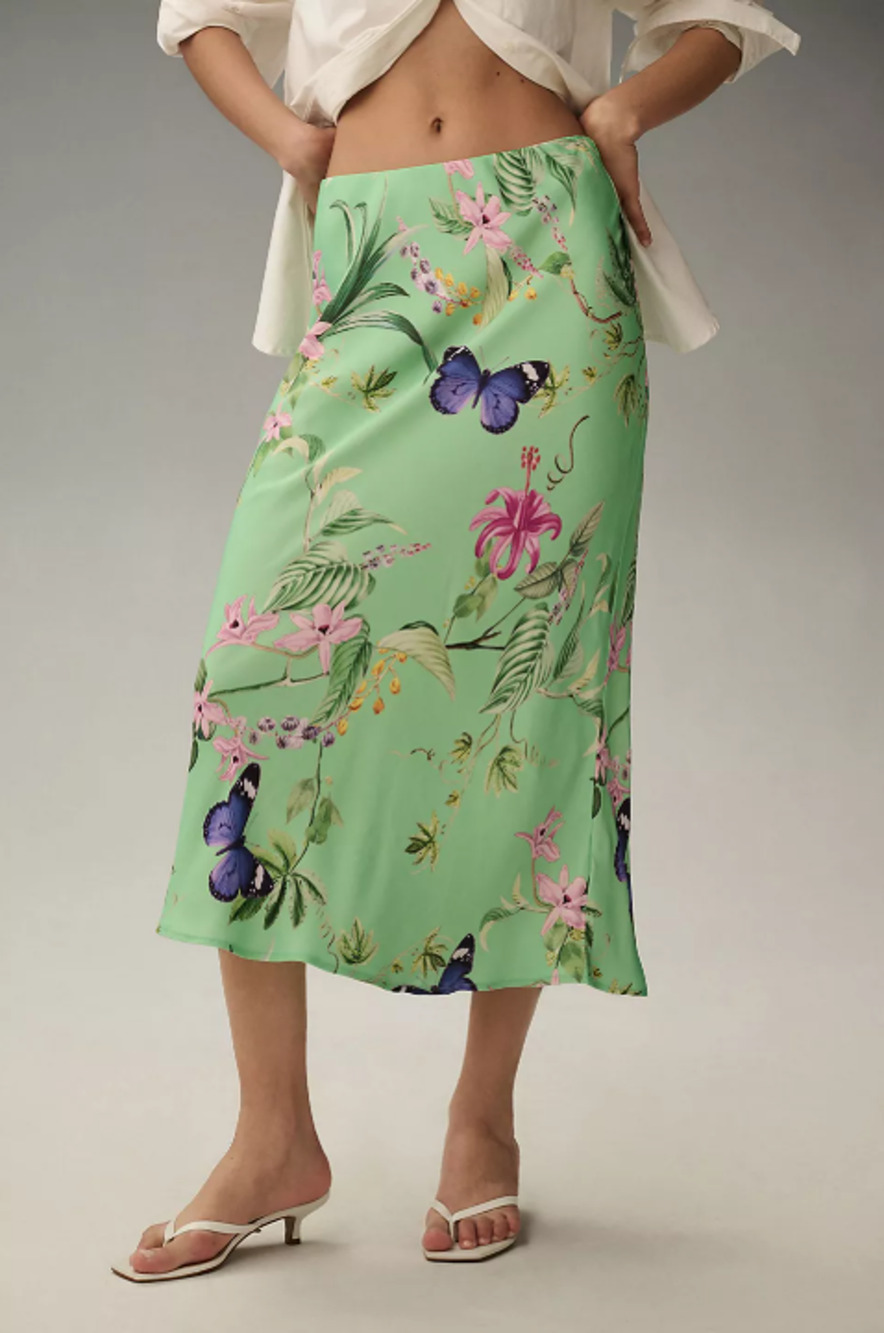 Anthropologie Tilda Slip Skirt Womens Small Green Butterflies Floral Y2K Fairy